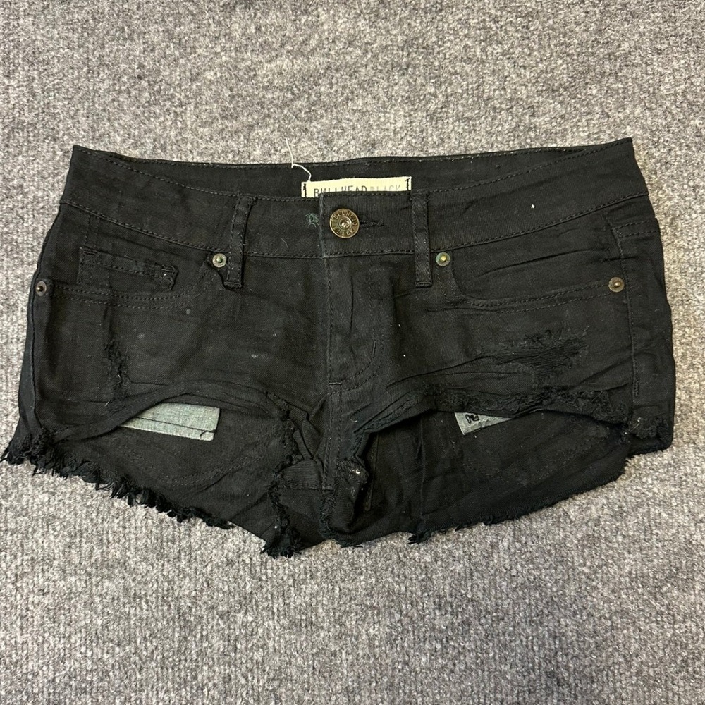 Bullhead Black Denim Shorts Womens Size 0 Black Distressed Low Rise CutOff